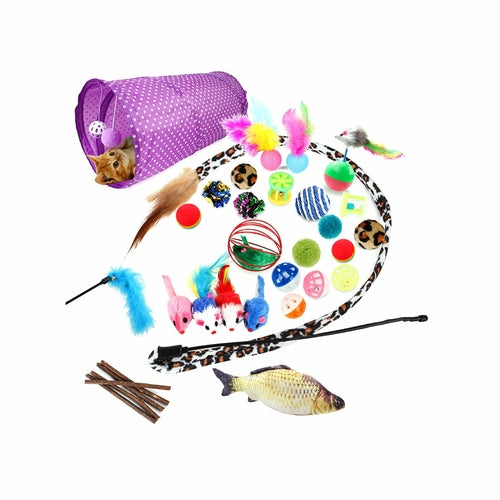 28-Piece Cat Toy Set with Anti-Bite Balls